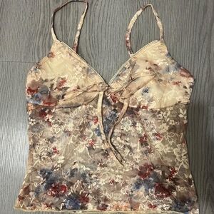 Cream and Red Sleeveless Tie Front Camisole
